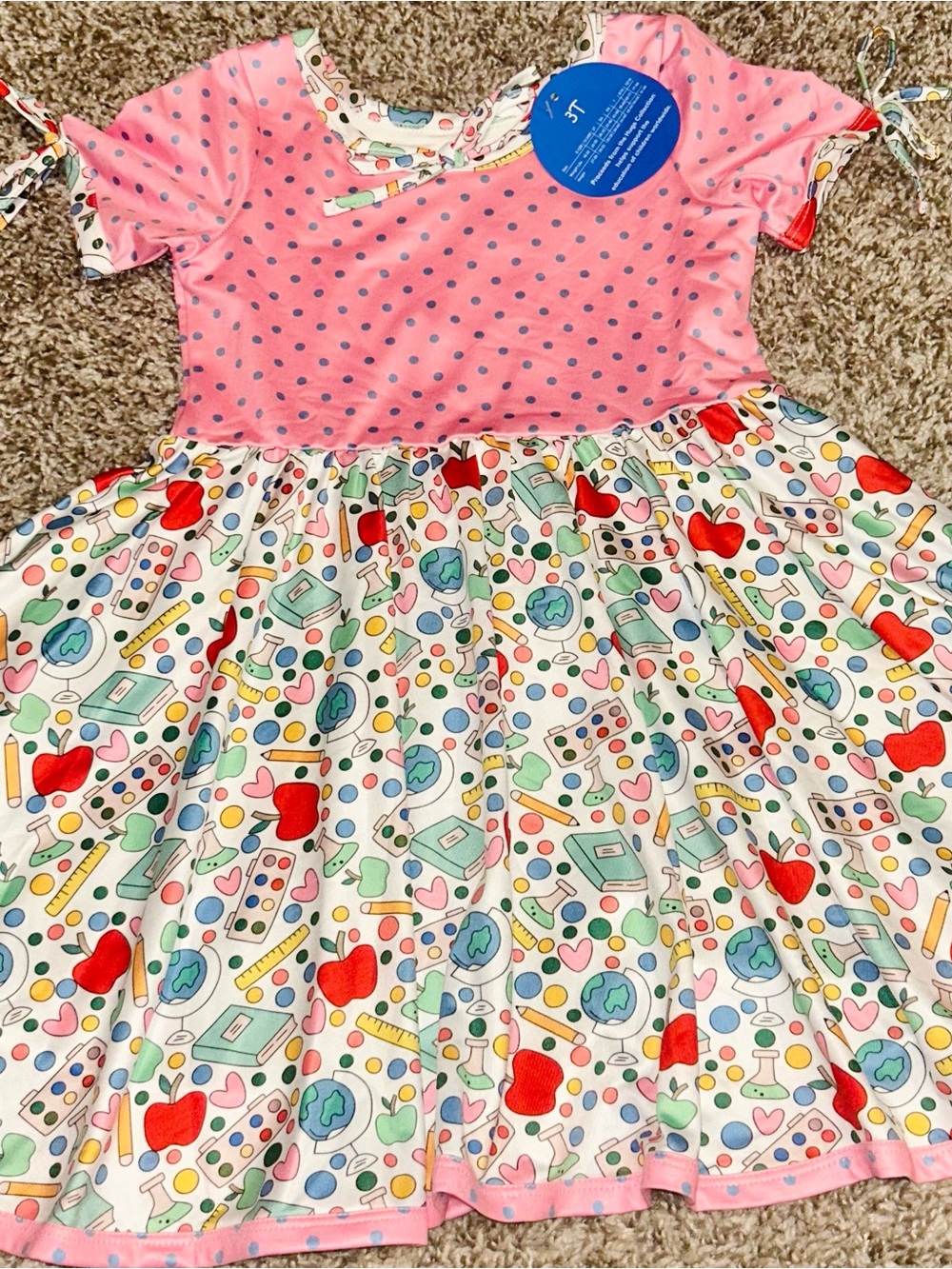 Posh Peanut Pink Polka Dot Top with School Print Skirt Dress